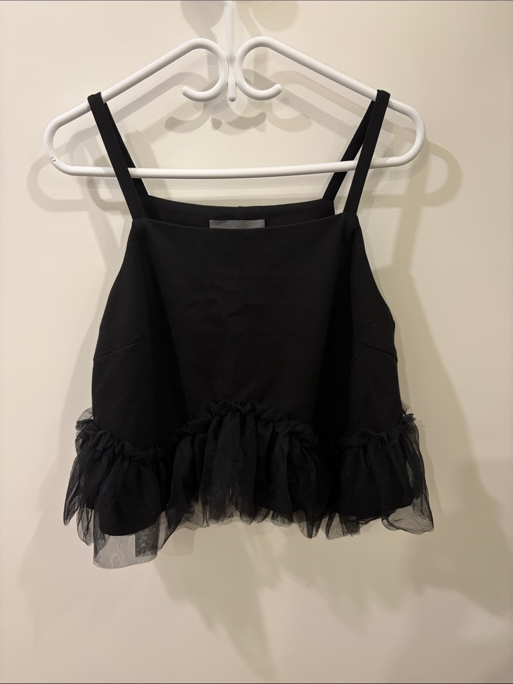Sunday in Brooklyn Black Tulle-Hem Spaghetti Strap Camisole